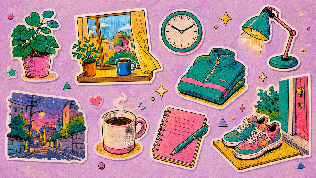 Retro illustration of calm everyday objects in warm light