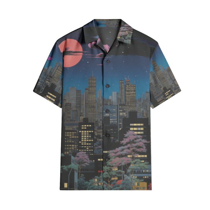 City Night Shirt 1986, 80s city skyline print short sleeve shirt