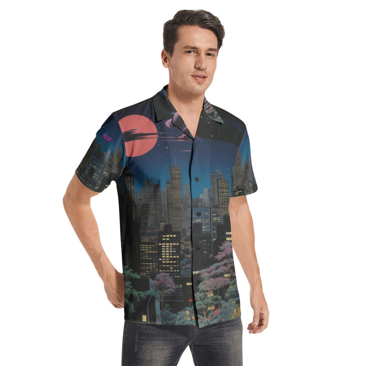 City Night Shirt 1986, 80s city skyline print short sleeve shirt, view 4