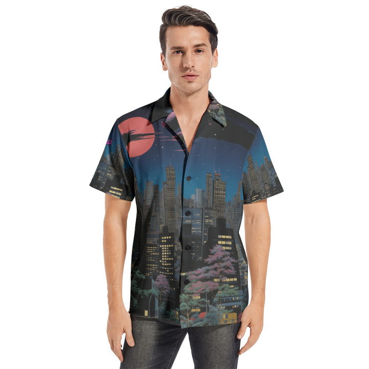 City Night Shirt 1986, 80s city skyline print short sleeve shirt, view 2