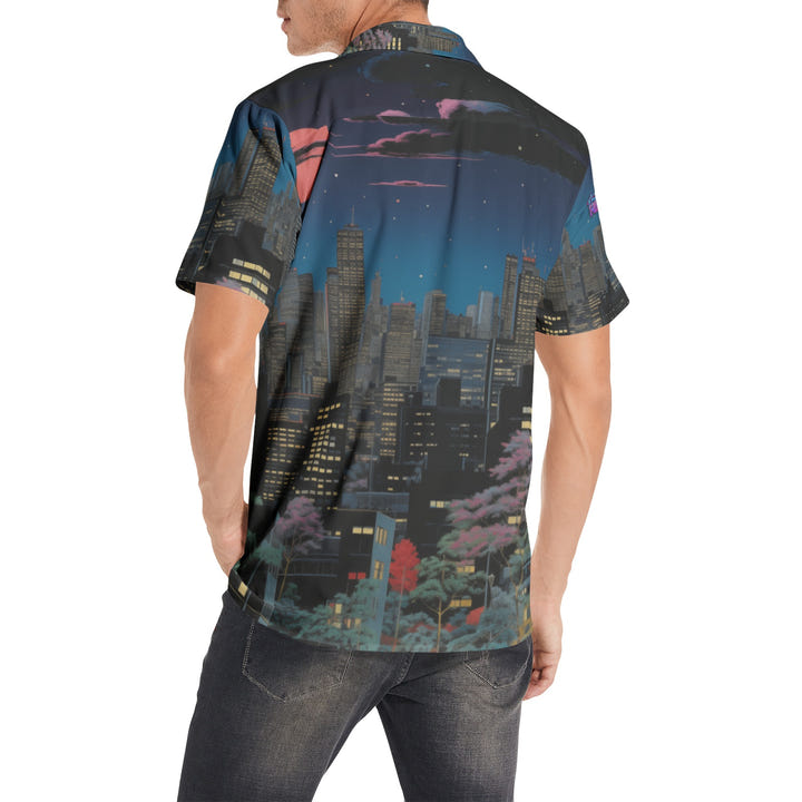 City Night Shirt 1986, 80s city skyline print short sleeve shirt, view 5
