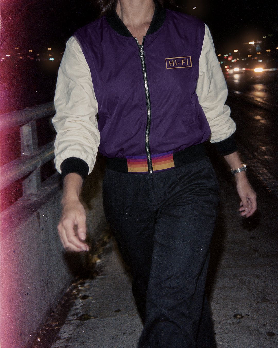 Plum Night Bomber 1984 on a night walk across a bridge
