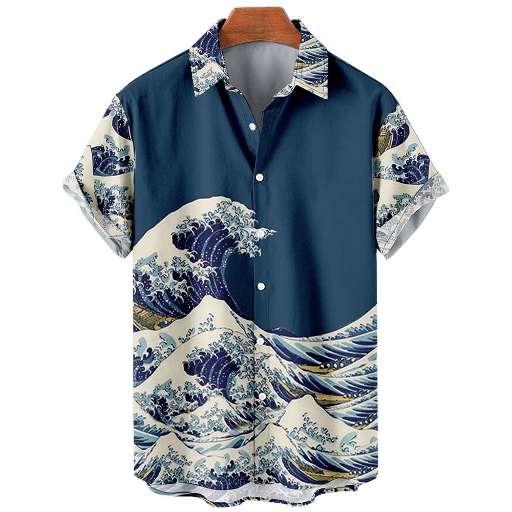 White Kanagawa Waves Shirt, White Great Wave Kanagawa print shirt, view 3