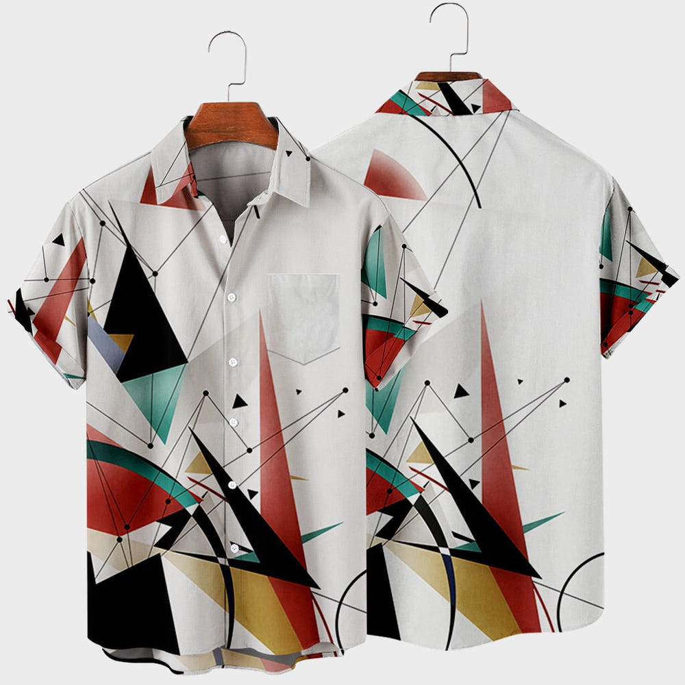 Abstract Pattern Shirt 1983, 80s abstract print short sleeve shirt, view 2