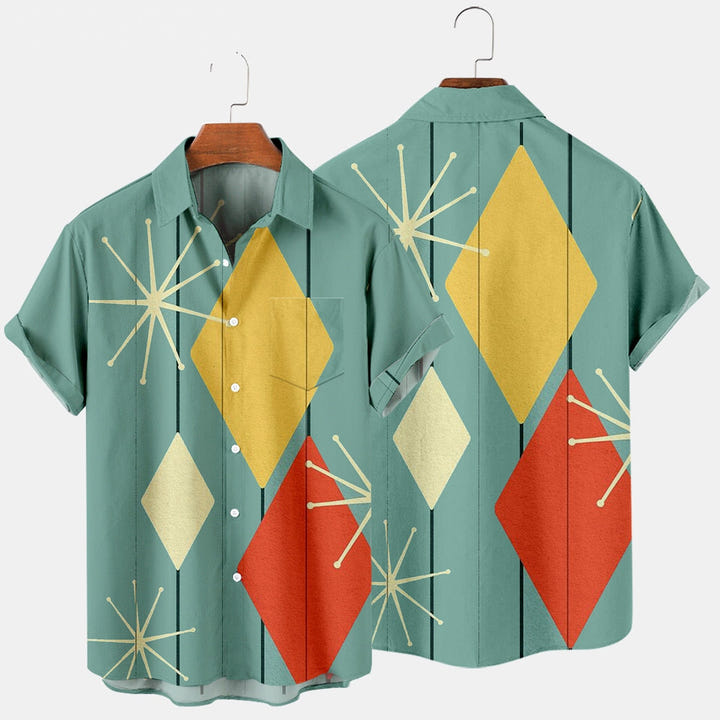 Abstract Pattern Shirt 1983, 80s abstract print short sleeve shirt, view 4