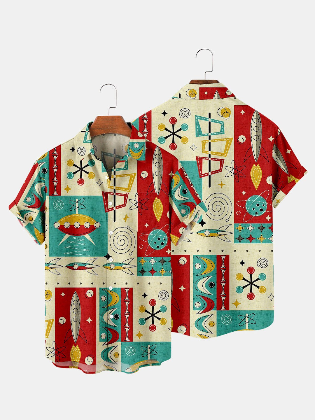 Abstract Pattern Shirt 1983, 80s abstract print short sleeve shirt, view 6