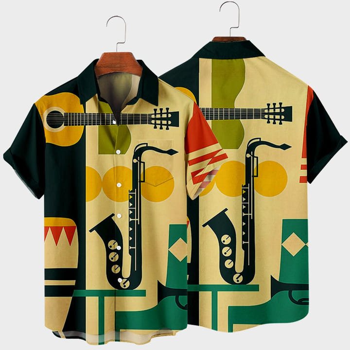 Abstract Pattern Shirt 1983, 80s abstract print short sleeve shirt, view 10