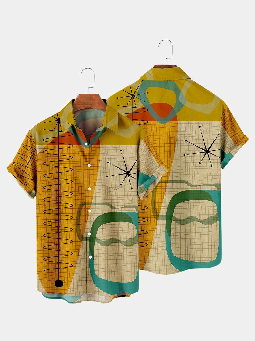 Abstract Pattern Shirt 1983, 80s abstract print short sleeve shirt, view 12