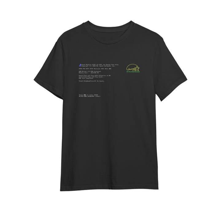 BIOS T-Shirt, Black tee with BIOS boot screen print