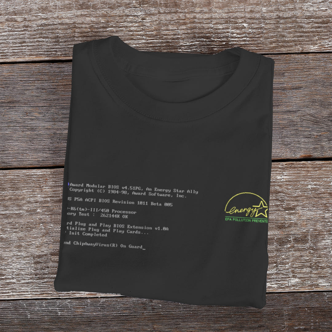 BIOS T-Shirt, Black tee with BIOS boot screen print, view 6