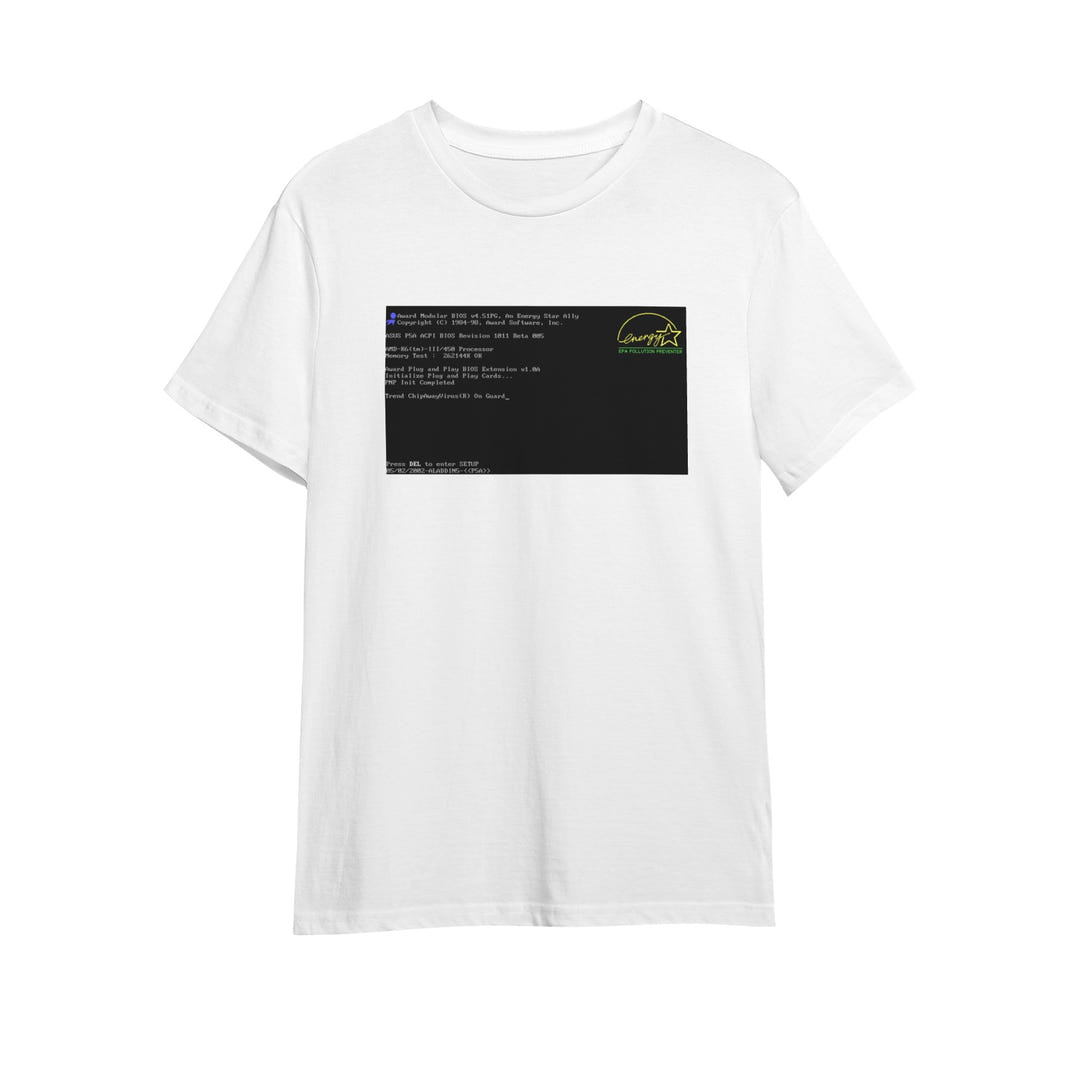 BIOS T-Shirt, Black tee with BIOS boot screen print, view 7
