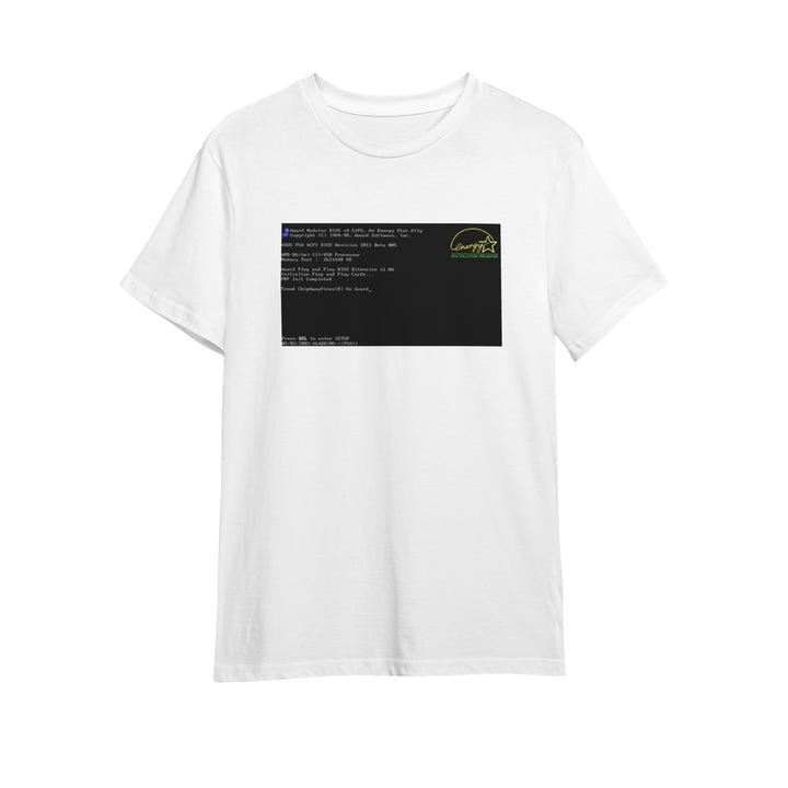 BIOS T-Shirt, Black tee with BIOS boot screen print, view 7