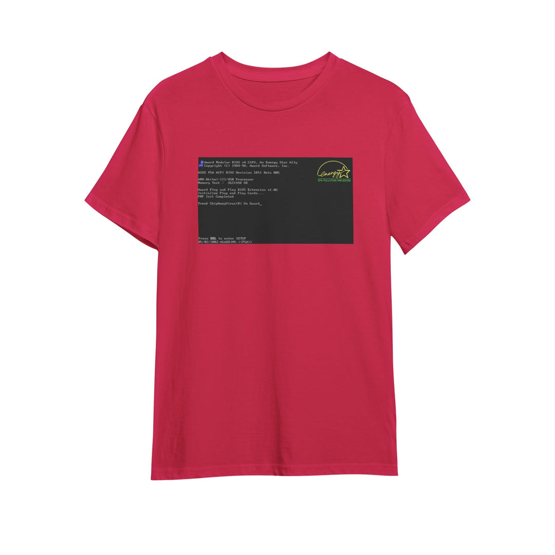 BIOS T-Shirt, Black tee with BIOS boot screen print, view 10