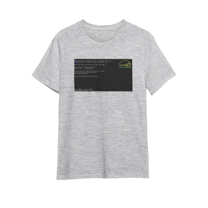 BIOS T-Shirt, Black tee with BIOS boot screen print, view 11