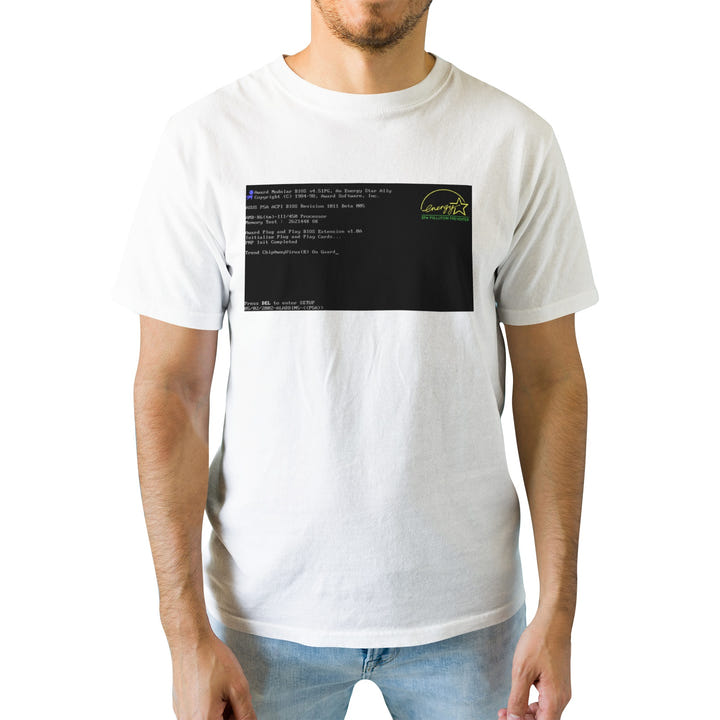 BIOS T-Shirt, Black tee with BIOS boot screen print, view 13