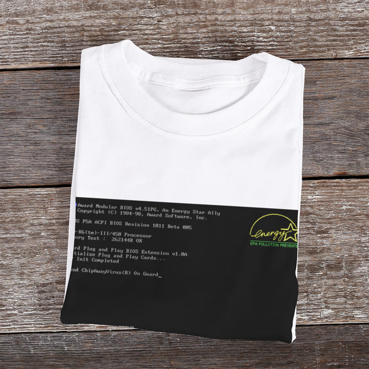 BIOS T-Shirt, Black tee with BIOS boot screen print, view 14
