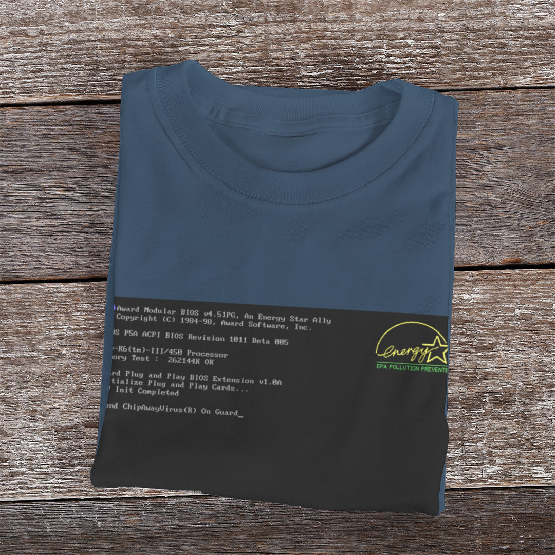 BIOS T-Shirt, Black tee with BIOS boot screen print, view 17