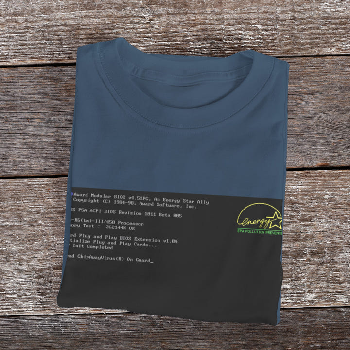 BIOS T-Shirt, Black tee with BIOS boot screen print, view 17
