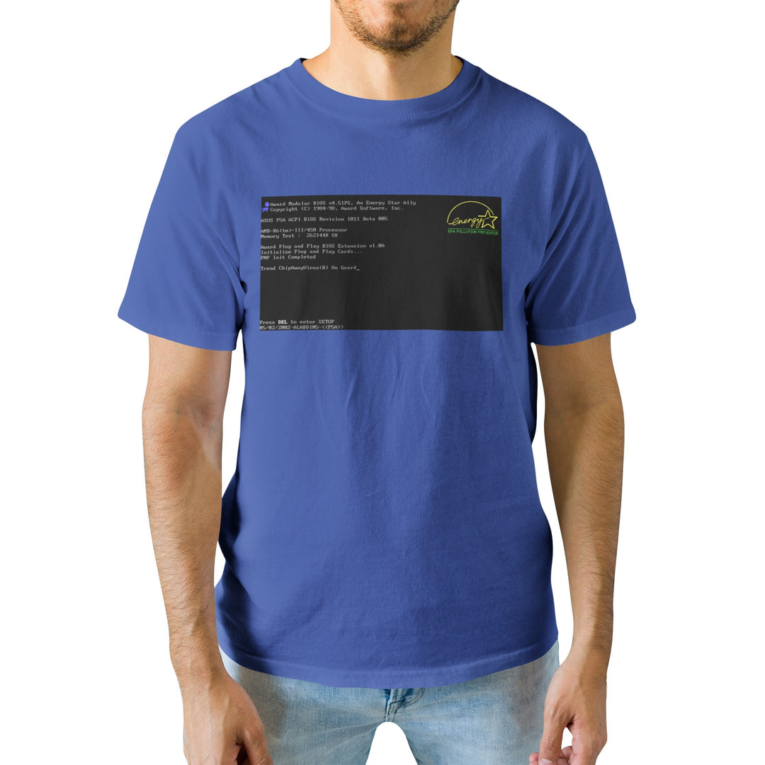 BIOS T-Shirt, Black tee with BIOS boot screen print, view 20
