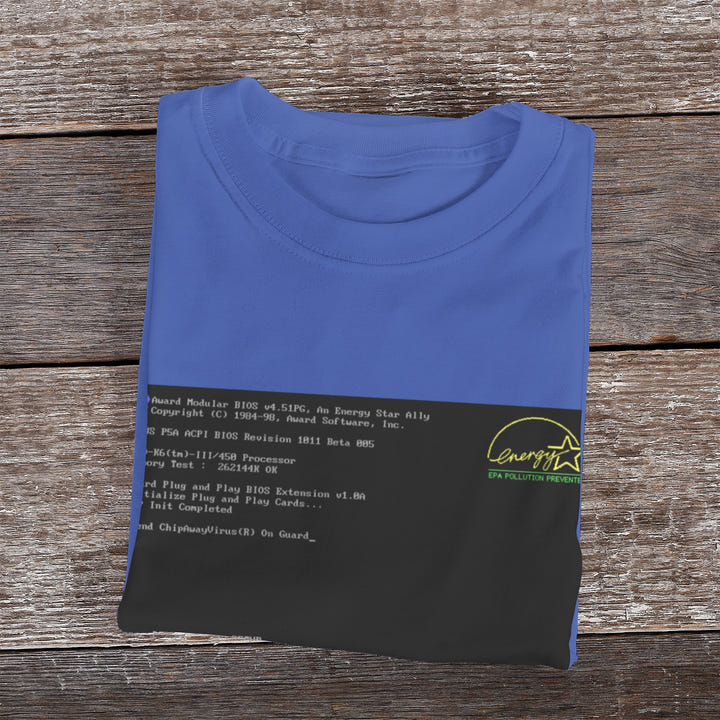 BIOS T-Shirt, Black tee with BIOS boot screen print, view 22