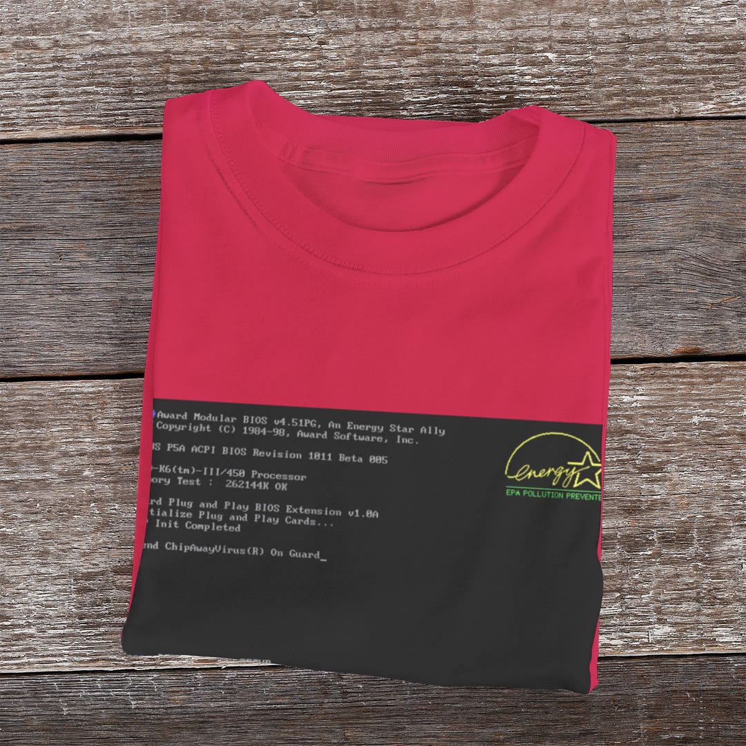 BIOS T-Shirt, Black tee with BIOS boot screen print, view 23