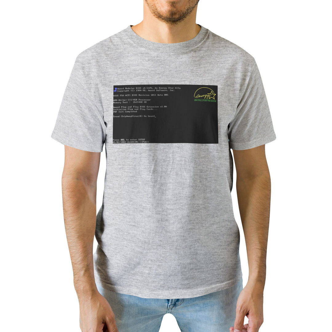 BIOS T-Shirt, Black tee with BIOS boot screen print, view 25