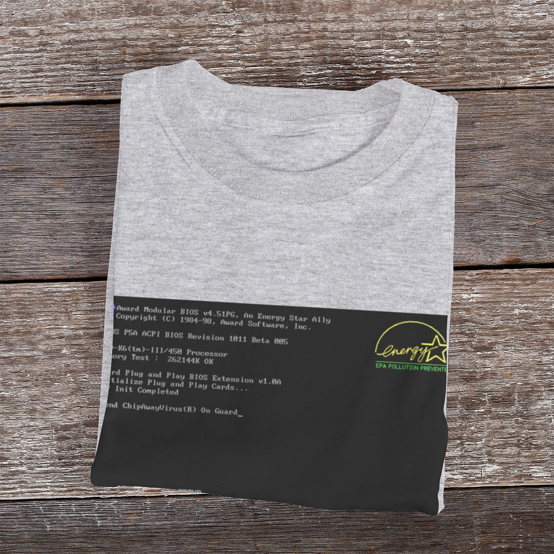 BIOS T-Shirt, Black tee with BIOS boot screen print, view 26
