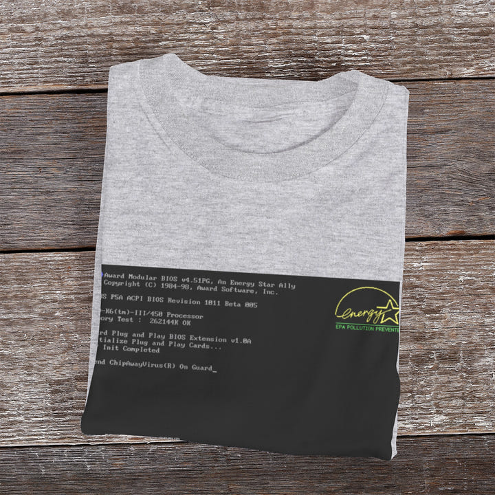 BIOS T-Shirt, Black tee with BIOS boot screen print, view 26