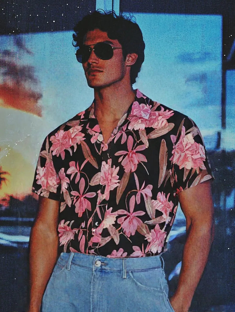 Retro Hawaiian Shirt 1983, 80s Hawaiian floral short sleeve shirt, view 10