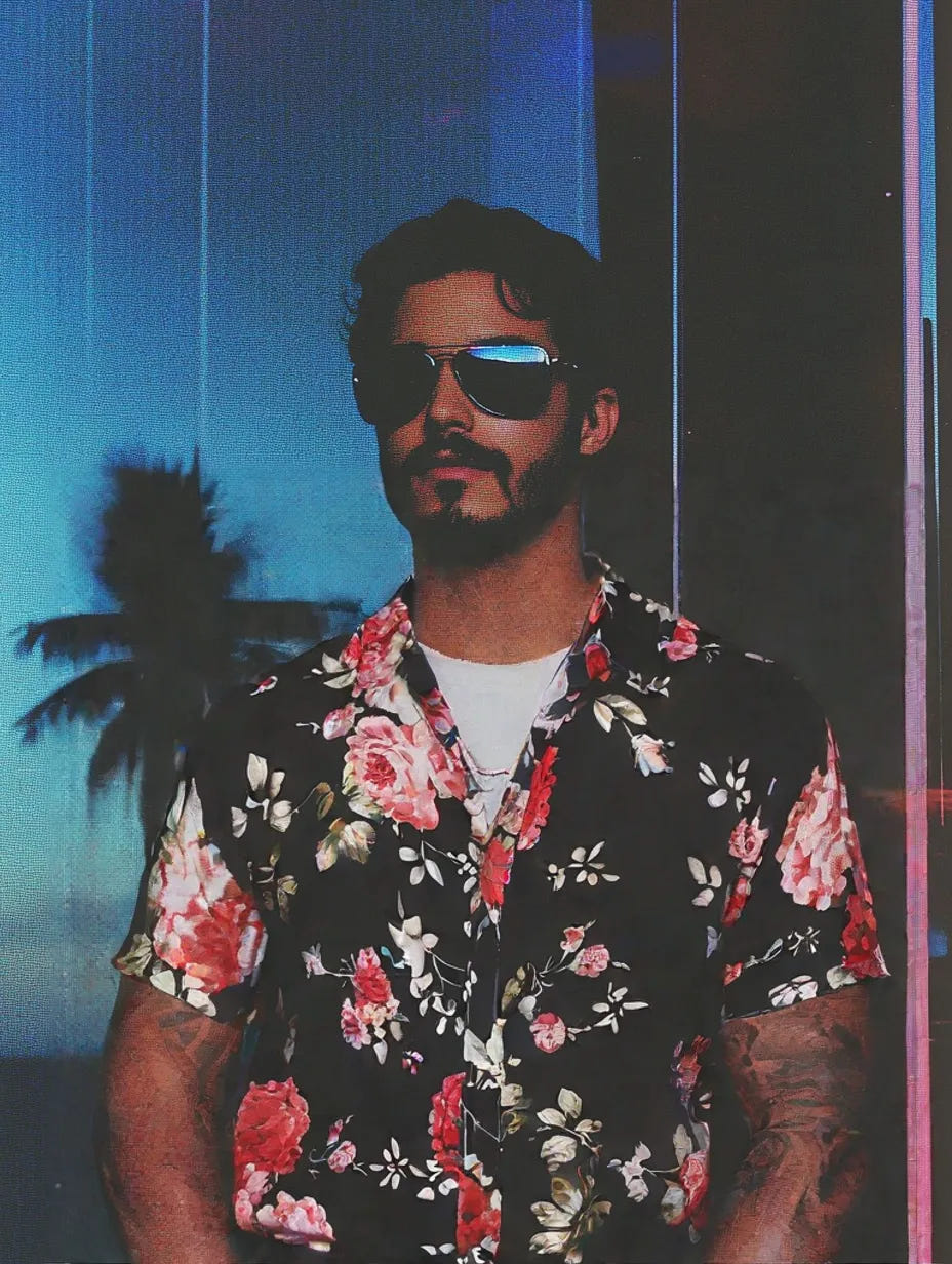 Retro Hawaiian Shirt 1983, 80s Hawaiian floral short sleeve shirt, view 9