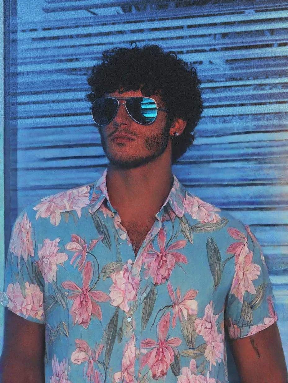 Retro Hawaiian Shirt 1983, 80s Hawaiian floral short sleeve shirt, view 5