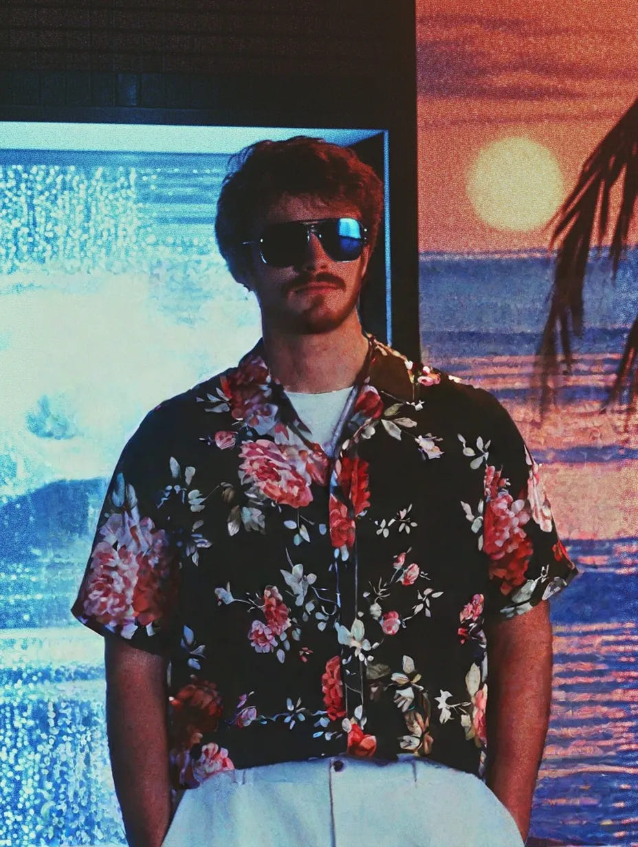 Retro Hawaiian Shirt 1983, 80s Hawaiian floral short sleeve shirt, view 8