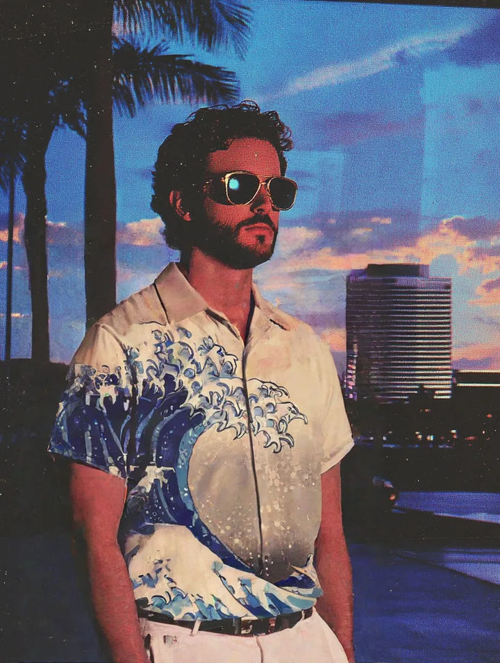 White Kanagawa Waves Shirt, White Great Wave Kanagawa print shirt, view 4