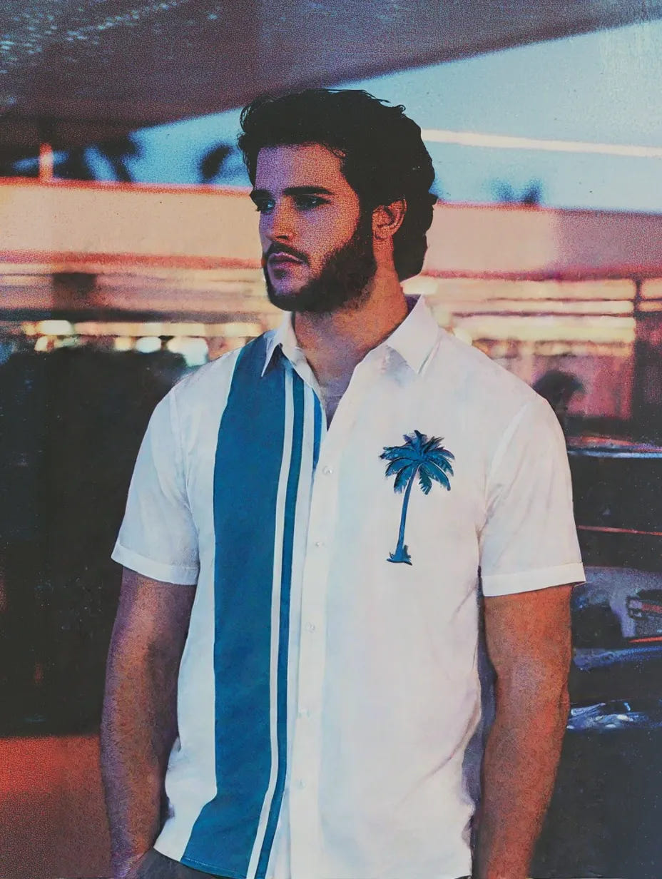 Retrowave Shirt 1985, 80s retrowave palm print shirt, view 5