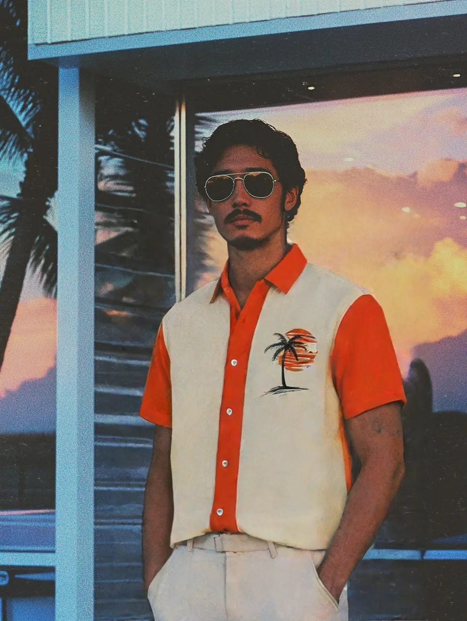 Retrowave Shirt 1985, 80s retrowave palm print shirt, view 4