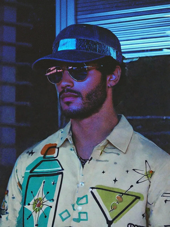 Ocean Wave Shirt, Retro wave print short sleeve shirt, view 5