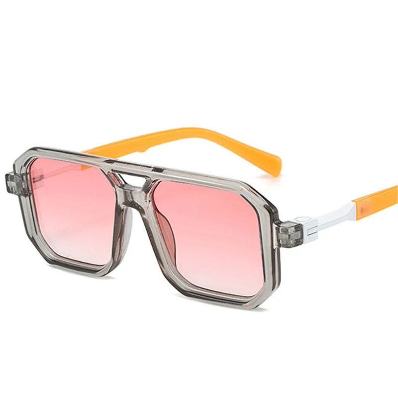 Pink Haze Sunglasses 1984 three quarter view, clear smoke frame and orange temples