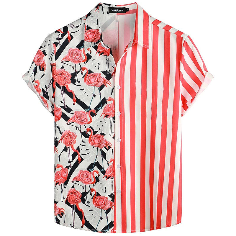 Hawaii Summer Shirt 1986, 80s Hawaiian flamingo stripe shirt, view 5