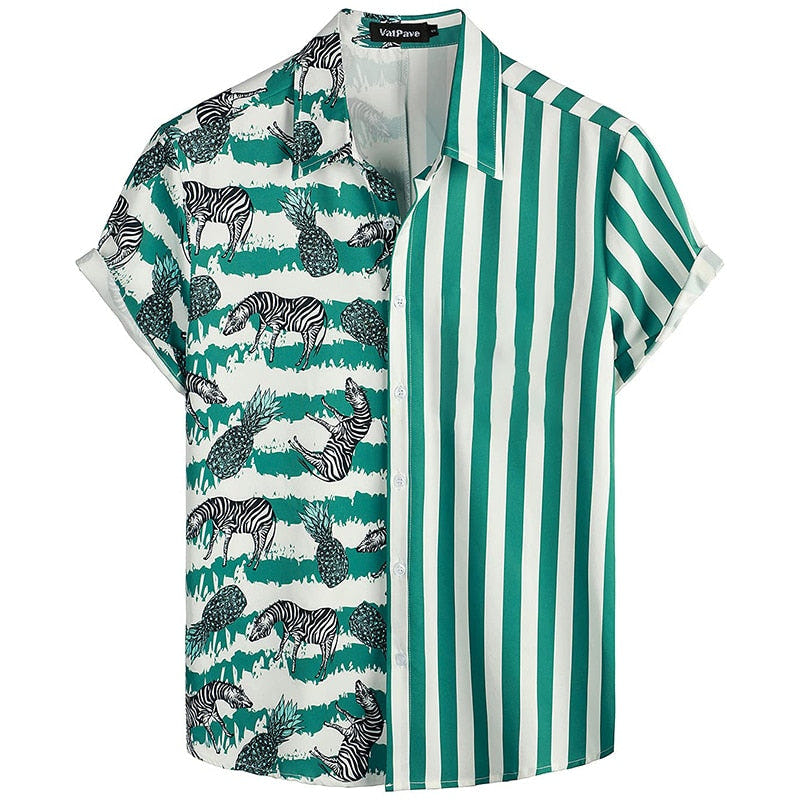 Hawaii Summer Shirt 1986, 80s Hawaiian flamingo stripe shirt, view 4