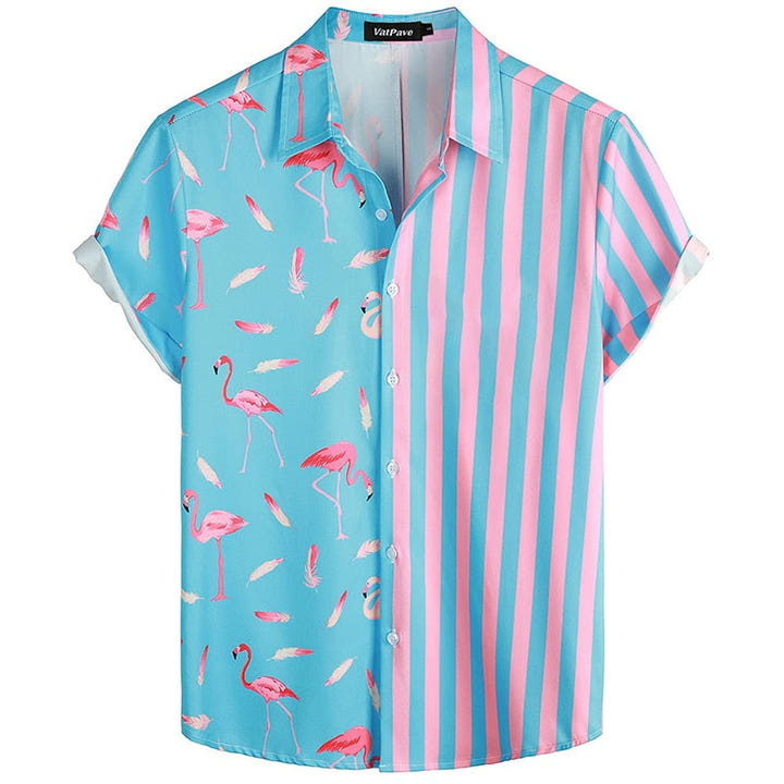 Hawaii Summer Shirt 1986, 80s Hawaiian flamingo stripe shirt, view 2