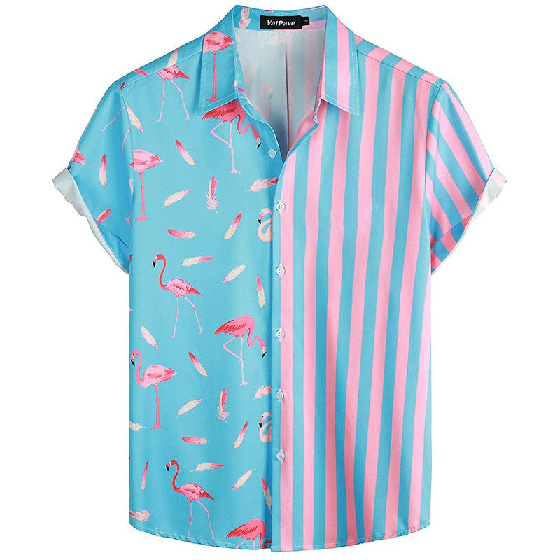 Hawaii Summer Shirt 1986, 80s Hawaiian flamingo stripe shirt, view 8