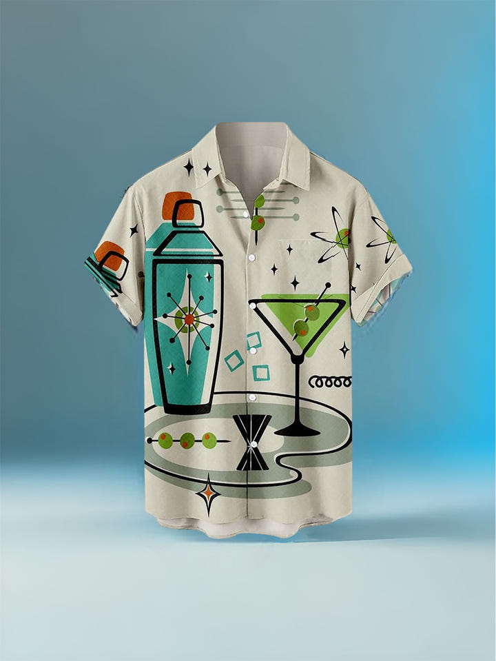 Ocean Wave Shirt, Retro wave print short sleeve shirt, view 3