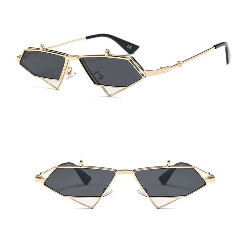 Gold Steampunk Flip up Sunglasses - New Retro Streetwear Newretro.Net
