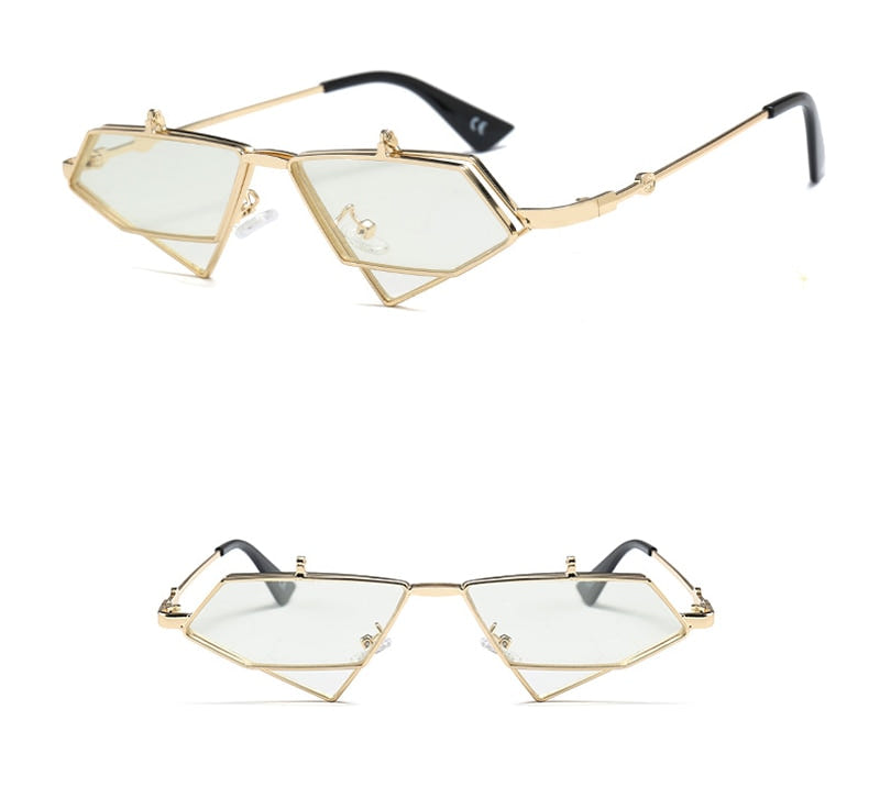 Gold Steampunk Flip up Sunglasses - New Retro Streetwear Newretro.Net