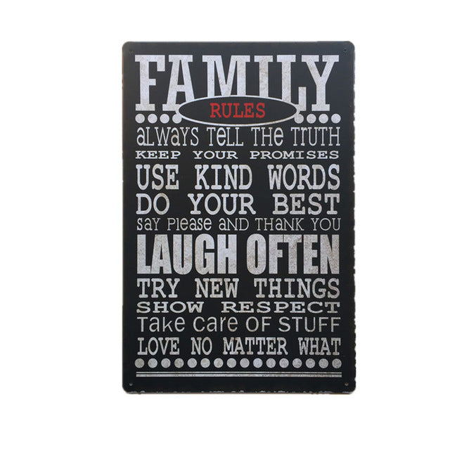 Family Rules Tin Sign - New Retro Streetwear Newretro.Net